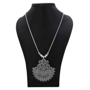 Kalyani's Oxidized German Silver Peacock Pendant Chain Necklace for Women and Girls