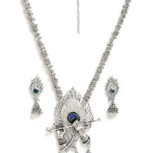 Kalyani's Traditional Oxidised Black Silver Necklace with Earrings Jewellery Set for Women J141