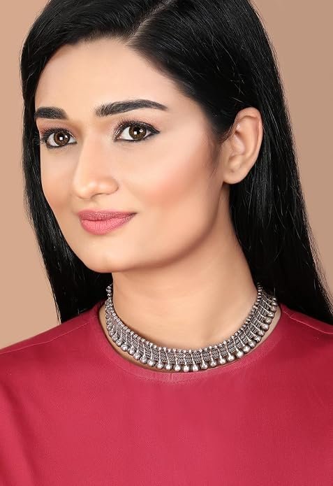 Kalyanis Choker Necklace Oxidised Style Trendy Jewellery Gift for Women & Girls - Image 3
